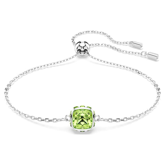 Birthstone bracelet, Square cut, August, Green, Rhodium plated - Swarovski, 5692882