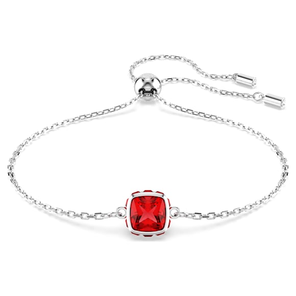 Braccialetto Birthstone, Taglio squadrato, Luglio, Rosso, Placcato rodio - Swarovski, 5692885