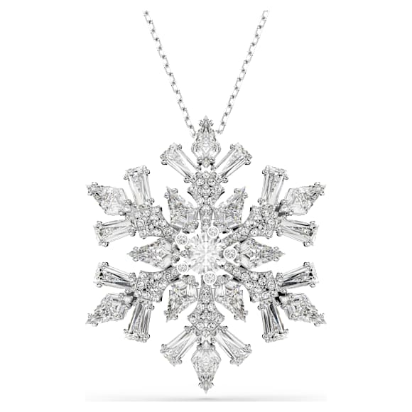 Idyllia pendant and brooch, Mixed cuts, Snowflake, White, Rhodium plated - Swarovski, 5693226