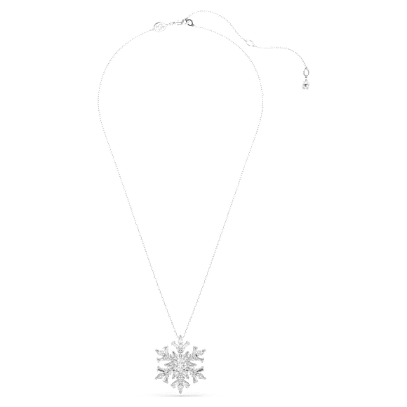 Idyllia pendant and brooch, Mixed cuts, Snowflake, White, Rhodium plated - Swarovski, 5693226