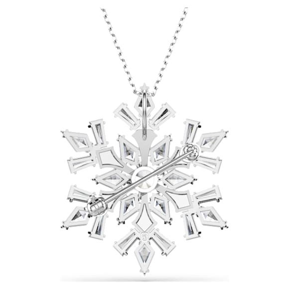 Idyllia pendant and brooch, Mixed cuts, Snowflake, White, Rhodium plated - Swarovski, 5693226