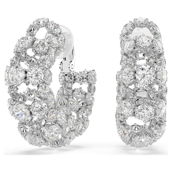Constella 夾式耳環, 圓形切割, 白色, 鍍白金色 - Swarovski, 5693404