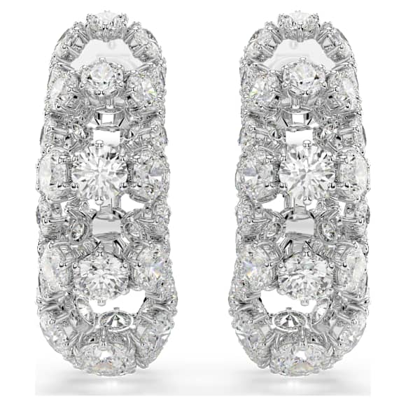 Constella clip earrings, Round cut, White, Rhodium plated - Swarovski, 5693404