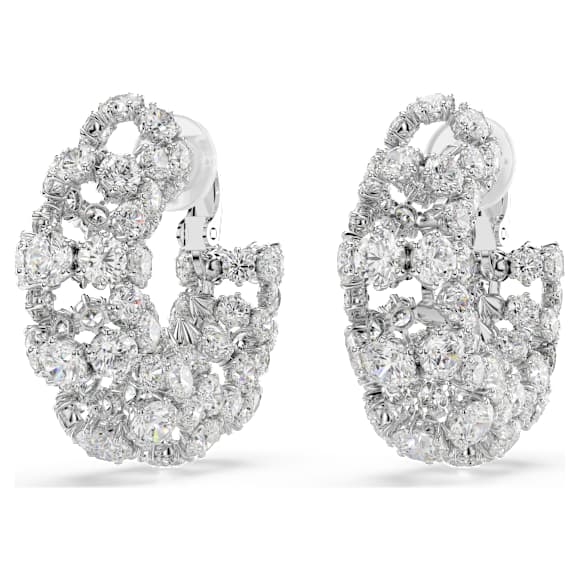 Constella 夾式耳環, 圓形切割, 白色, 鍍白金色 - Swarovski, 5693404