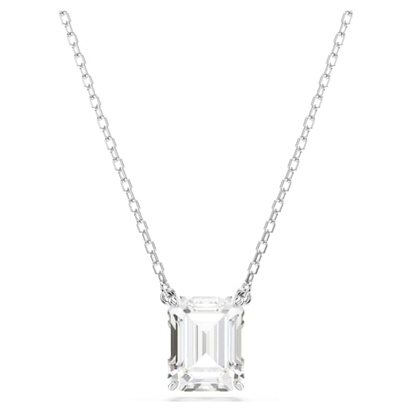 Stilla pendant, Octagon cut, White, Rhodium plated - Swarovski, 5693405