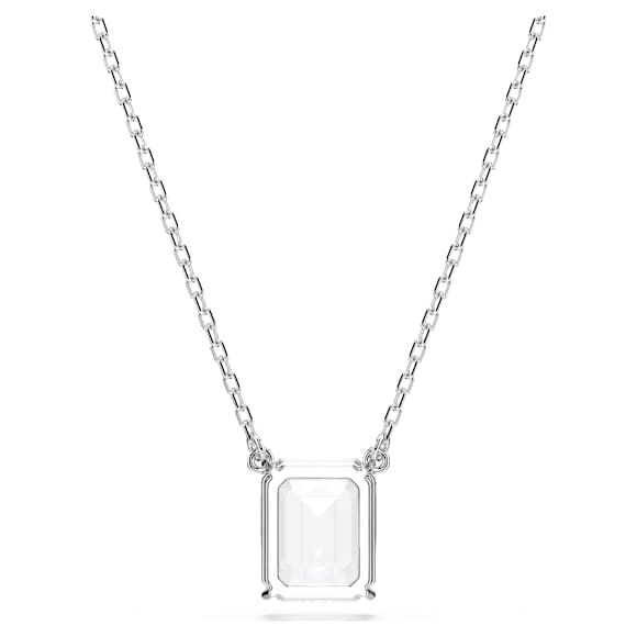 Stilla pendant, Octagon cut, White, Rhodium plated - Swarovski, 5693405