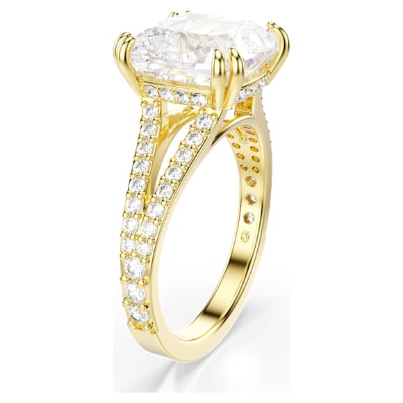 Stilla cocktail ring, Square cut, Pavé, White, Gold-tone plated - Swarovski, 5693501