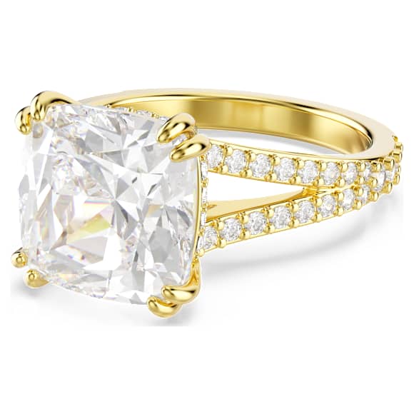 Stilla koktélgyűrű, Négyszögletes metszésű, Pavé, Fehér, 18 kt-os aranybevonat - Swarovski, 5693505