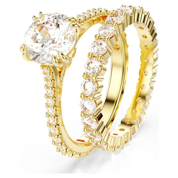Stilla Ring, Set (2), Rundslipade, Vit, 18K guldfinish - Swarovski, 5693506