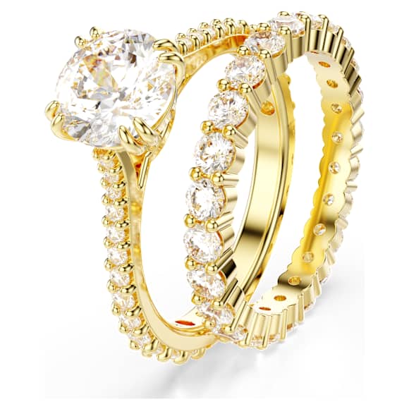 Stilla ring, Set (2), Round cut, White, Gold-tone plated Stilla ring, Set (2), Round cut, White, Gold-tone plated