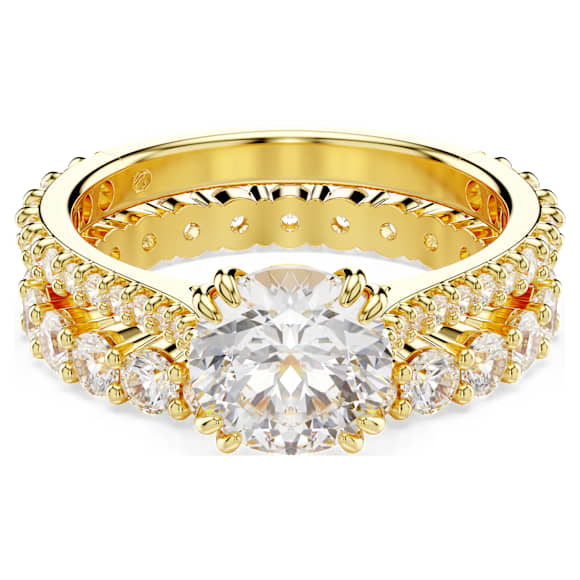 Stilla ring, Set (2), Round cut, White, Gold-tone plated - Swarovski, 5693508