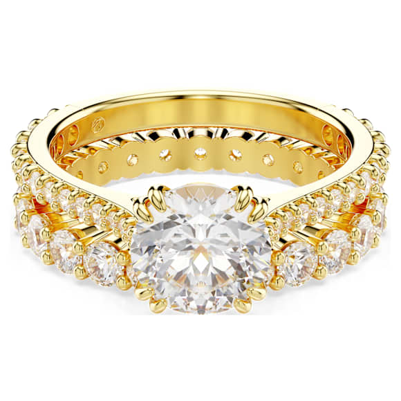 Stilla ring, Set (2), Round cut, White, Gold-tone plated Stilla ring, Set (2), Round cut, White, Gold-tone plated