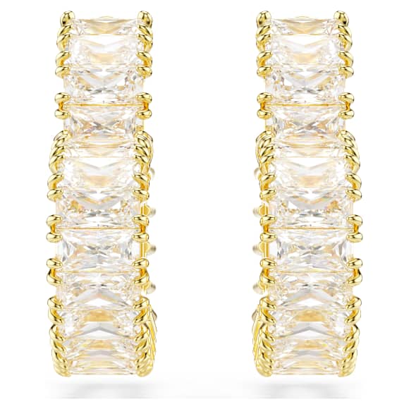 Matrix hoop earrings, Baguette cut, Heart, Small, White, Gold-tone plated - Swarovski, 5693512