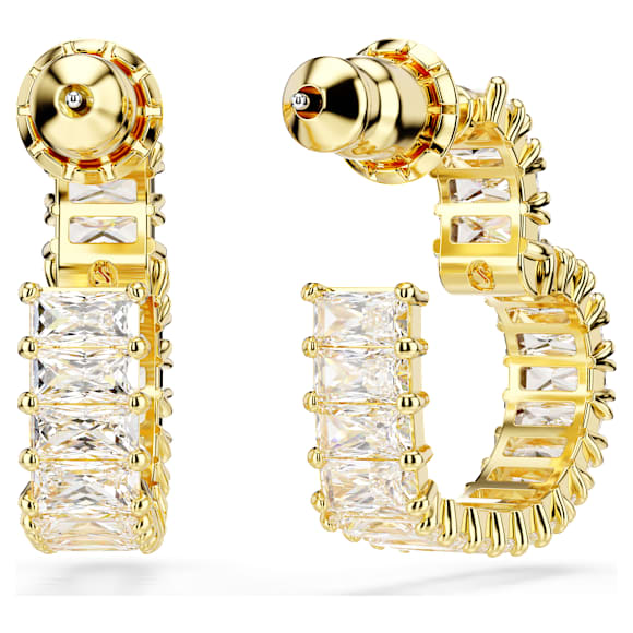Matrix hoop earrings, Baguette cut, Heart, Small, White, Gold-tone plated - Swarovski, 5693512