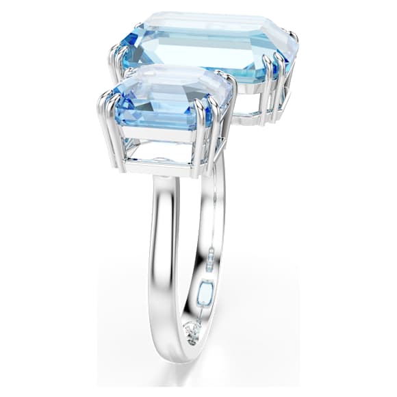 Millenia open ring, Octagon cut, Blue, Rhodium plated - Swarovski, 5694138