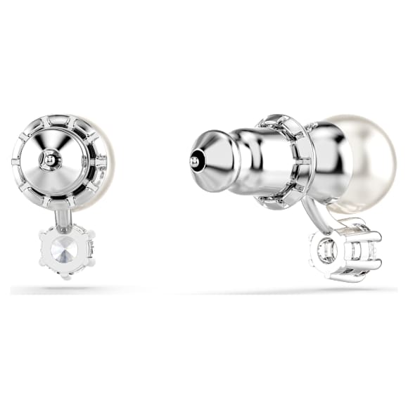 Matrix stud earrings, Crystal pearl, Round cut, White, Rhodium plated - Swarovski, 5694225