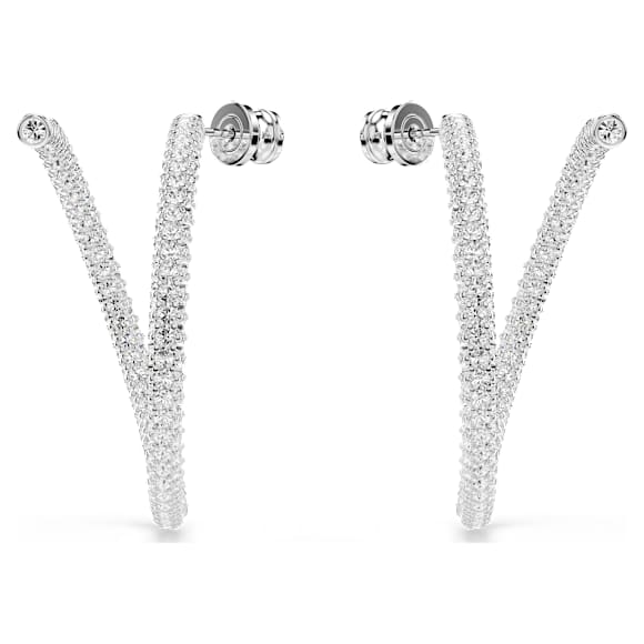 Dextera hoop earrings, Round cut, White, Rhodium plated - Swarovski, 5695939
