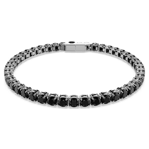 Matrix Tennis bracelet, Round cut, Black, Ruthenium plated - Swarovski, 5696030