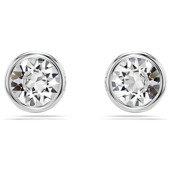 Imber stud earrings, Round cut, White, Rhodium plated - Swarovski, 5696073