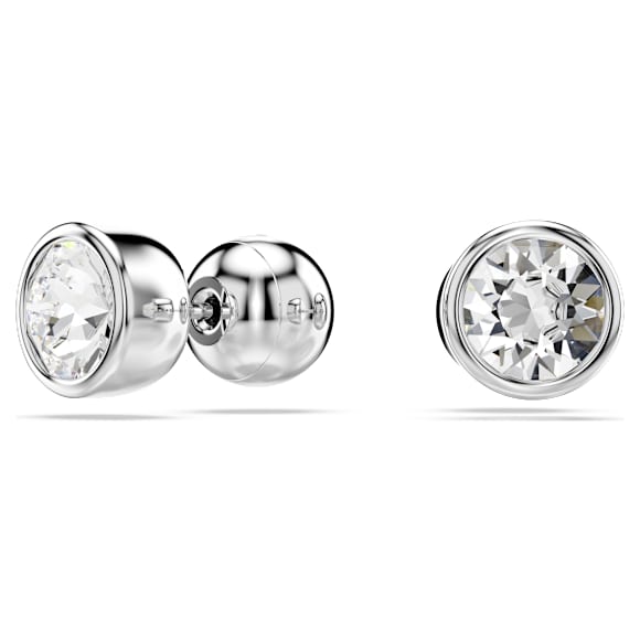 Imber stud earrings, Round cut, White, Rhodium plated - Swarovski, 5696073