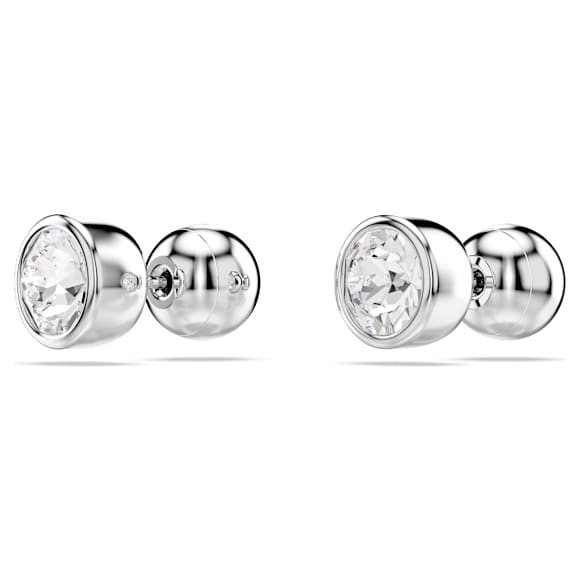 Imber stud earrings, Round cut, White, Rhodium plated - Swarovski, 5696073