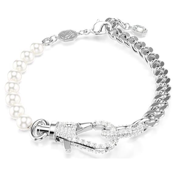 Braccialetto Dextera, Pavé, Crystal Pearl, Bianco, Placcato rodio - Swarovski, 5696256