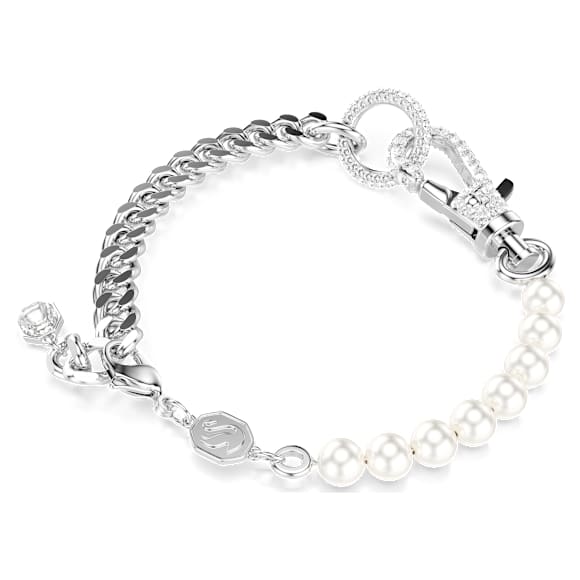 Braccialetto Dextera, Pavé, Crystal Pearl, Bianco, Placcato rodio - Swarovski, 5696256