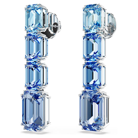 Millenia drop earrings, Octagon cut, Color gradient, Blue, Rhodium plated - Swarovski, 5696516