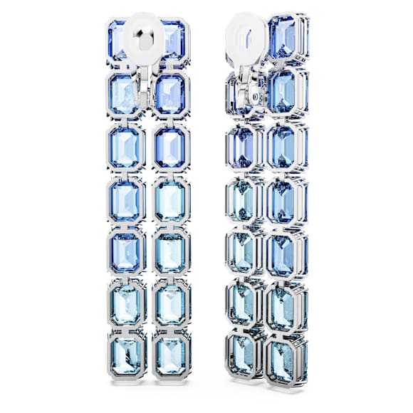 Millenia Ohrclips, Oktagon-Schliff, Farbverlauf, Lang, Blau, Rhodiniert - Swarovski, 5696517