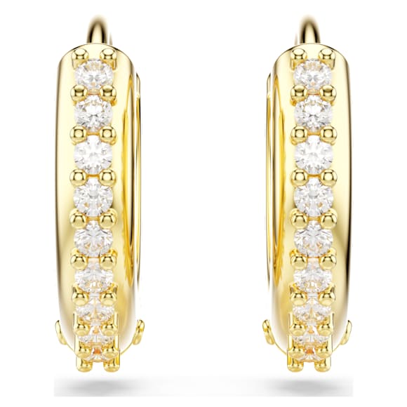 Matrix hoop earrings, Round cut, White, Gold-tone plated - Swarovski, 5697228