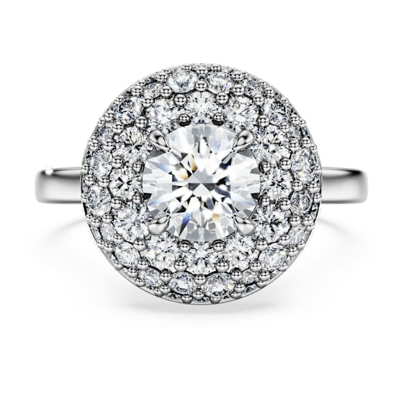 Eternity halo solitaire ring, Lab-grown diamonds 2 ct tw, Round shape, 14K white gold - Swarovski, 5697448