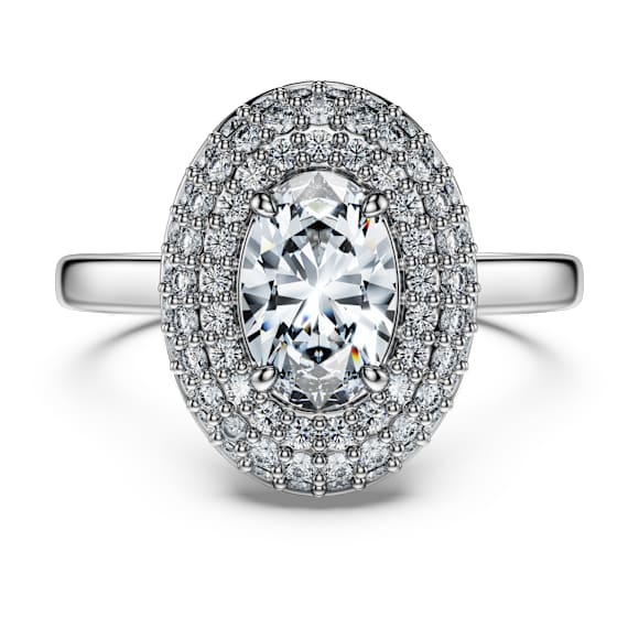 Solitérní prsten s halo osazením Eternity, Laboratorně pěstované diamanty 1,5 ct tw, Různé tvary, 18K bílé zlato - Swarovski, 5697745