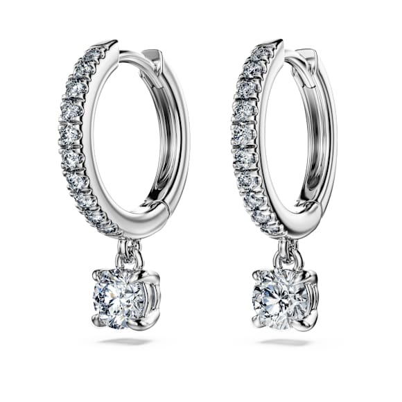 Eternity ต่างหูทรงหยดน้ำ, เพชรสังเคราะห์ 0.7 กะรัต, ทรงกลม, ทองคำขาว 18K - Swarovski, 5697774