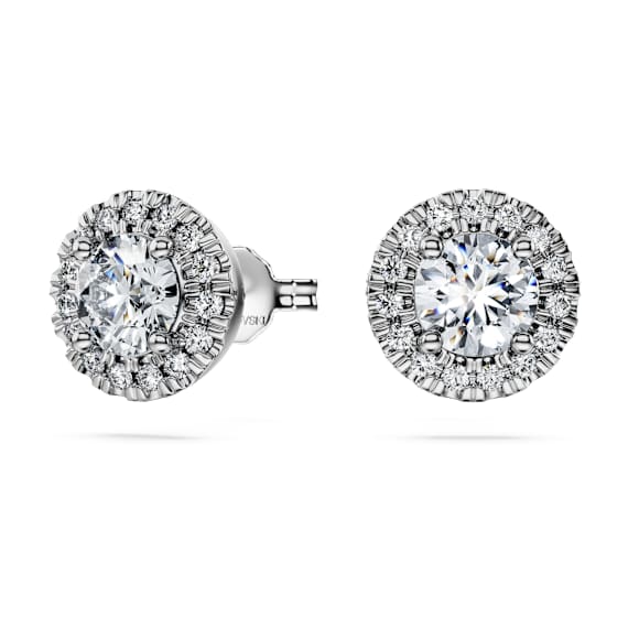 Eternity halo stud earrings, Lab-grown diamonds 1.25 ct tw, Round shape, 18K white gold - Swarovski, 5697776