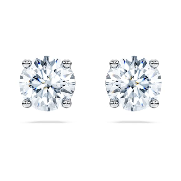 Eternity solitaire stud earrings, Lab-grown diamonds 2 ct tw, Round shape, 18K white gold - Swarovski, 5697779