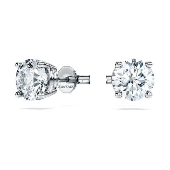 Eternity solitaire stud earrings, Lab-grown diamonds 2 ct tw, Round shape, 18K white gold - Swarovski, 5697779