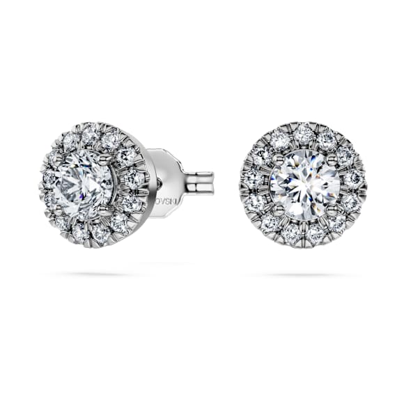 Eternity halo stud earrings, Lab-grown diamonds 0.75 ct tw, Round shape, 14K white gold - Swarovski, 5698155