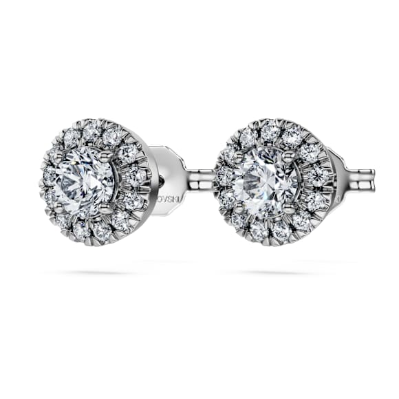 Eternity halo stud earrings, Lab-grown diamonds 0.75 ct tw, Round shape, 14K white gold - Swarovski, 5698155
