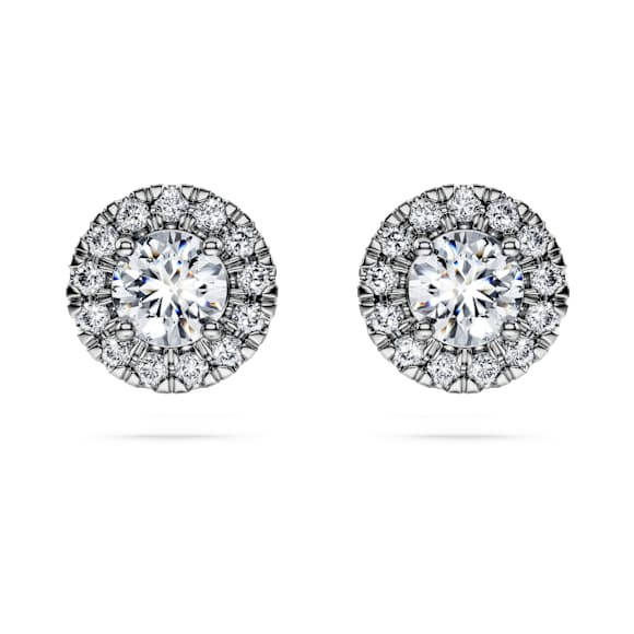 Eternity halo stud earrings, Lab-grown diamonds 0.75 ct tw, Round shape, 18K white gold - Swarovski, 5698156