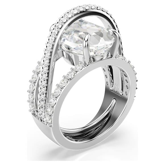 Hyperbola cocktail ring, Mixed cuts, White, Rhodium plated - Swarovski, 5698475