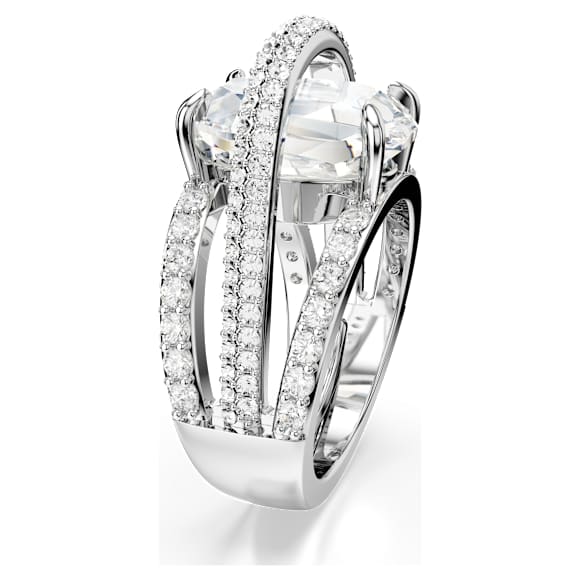 Koktejlový prsten Hyperbola, Různé výbrusy, Bílá, Pokoveno rhodiem - Swarovski, 5698476