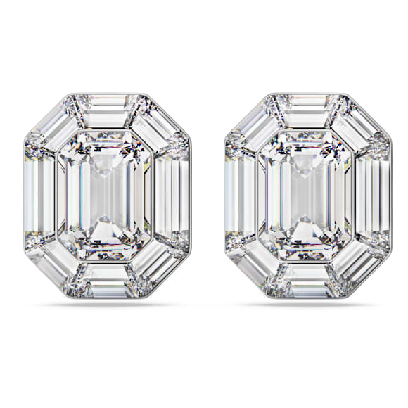 Lucent clip earrings, Octagon cut, White - Swarovski, 5698525