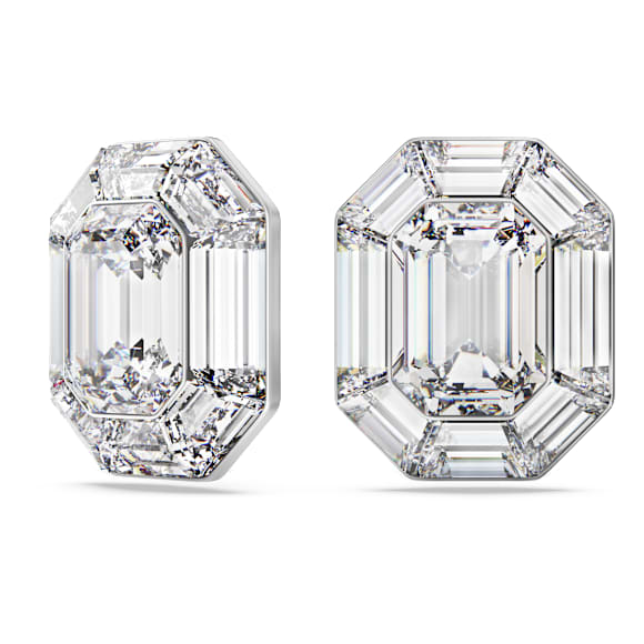 Lucent clip earrings, Octagon cut, White - Swarovski, 5698525