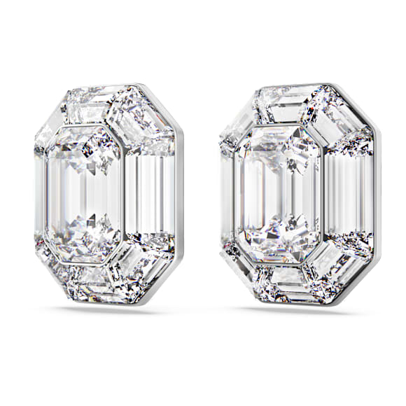 Lucent clip earrings, Octagon cut, White - Swarovski, 5698525