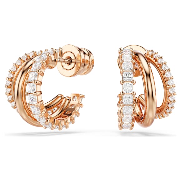 Hyperbola 大圈耳環, 混合式切割, 迷你, 白色, 18K 金（玫瑰金色）飾面 - Swarovski, 5698702