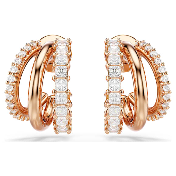 Hyperbola 大圈耳環, 混合式切割, 迷你, 白色, 18K 金（玫瑰金色）飾面 - Swarovski, 5698702