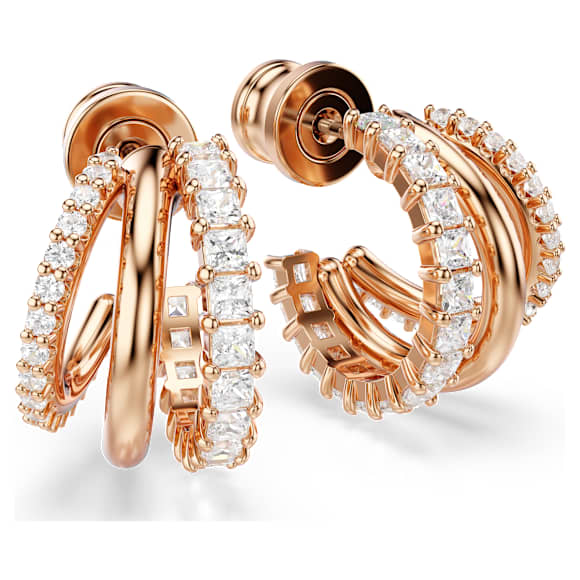Hyperbola フープピアス, ミックスカット, ミニ, ホワイト, ローズゴールドトーン・プレーティング - Swarovski, 5698702