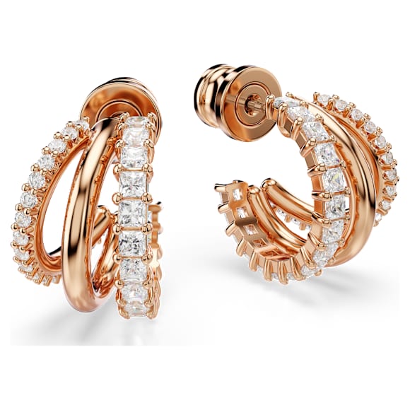 Hyperbola 大圈耳环, 混合切割, 迷你, 白色, 玫瑰金色饰面 - Swarovski, 5698702