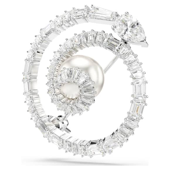 Snake brooch, Crystal pearl, Mixed cuts, Year of the Snake, White, Rhodium plated - Swarovski, 5698885