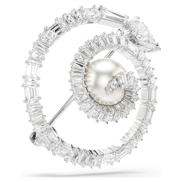 Snake brooch, Crystal pearl, Mixed cuts, Year of the Snake, White, Rhodium plated - Swarovski, 5698885